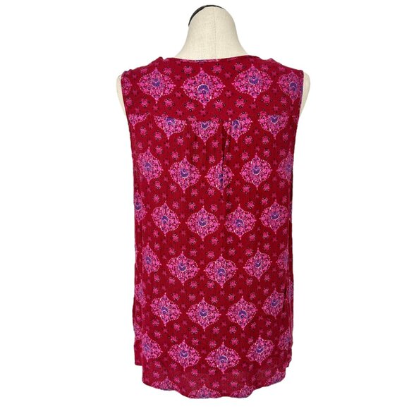Magnolia Grace Top Womens 2X Sleeveless Floral Print Red Pink Rayon - Picture 3 of 8